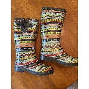 Bogs Colorful Aztec Pattern High Rain Boots Size 7